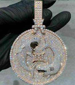 Pendentif en argent sterling 925 plaqué or avec moissanite ronde taille VVS, style hip-hop, cadeau unisexe - Product Image 5