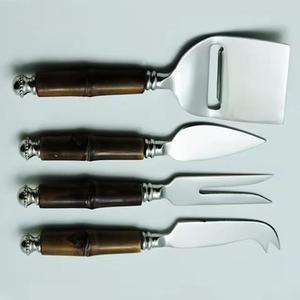Ensemble de 4 couteaux à fromage en acier inoxydable et manche en corne brune de taille personnalisée, gadgets de cuisine en bois et bambou pour la viande - Product Image 3