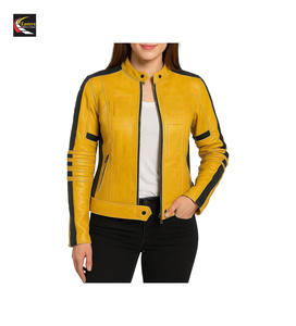 เสื้อแจ็กเก็ตนักขี่จักรยานหนังสีเหลืองพร้อมกางเกงชุดคอสเพลย์แฟชั่นขายส่ง - Product Image 1