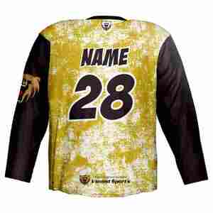 Camiseta de Hockey sobre Hielo Personalizada, Roja y Negra, con Logotipo de Tigre, Gráfico de Ciervo con Camuflaje Dorado, Nombre y Número 28 Bordados, para Hombre, Deportes de Equipo - Product Image 4