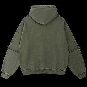 Layered Cotton Hoodie in Acid Washed Neutral Tone Streetwear French Terry <b>Fabric</b> Double Layer Sleeves Wholesale Hoodie - Product Image 2