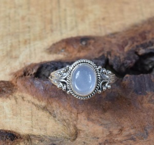 925 <b>Sterling</b> <b>Silver</b> Classic Gemstone <b>Ring</b> Handmade Blue Chalcedony Oval Cut Bezel <b>Set</b> for Wedding Engagement Anniversary Gift - Product Image 2