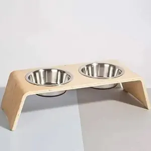 Hochwertige tragbare Dual Pet Bowl Holzfutter box Hundefutter behälter Katzenfutter zubehör Haustiersc halen & Feeder