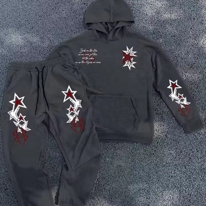 ชุดวอร์มกีฬาผู้ชายแบบมีฮู้ดสำหรับฤดูหนาว ผ้าหนา ปักลาย ชุดสองชิ้น - Product Image 3