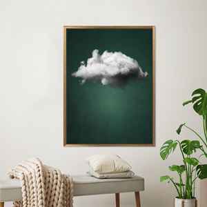 Modern Cloud <b>Canvas</b> Print, Green Background Artwork for Home or Office Decor,Gold <b>Framed</b> - Product Image 1