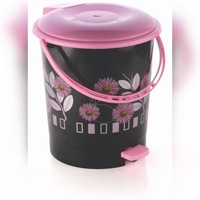 Poubelle à pédale en plastique bleu imprimé, capacité 5L, structure à pédale, écologique, durable, mains libres, utilisation moderne au bureau, ANAX Nouveau