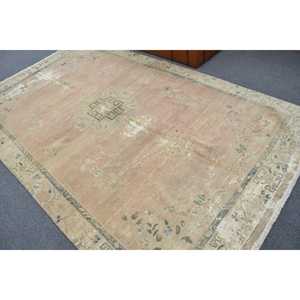 พรมตุรกีวินเทจ ขนาด 6x10 ฟุต สีเบจลายดอกไม้ ทำจากขนสัตว์ - Product Image 4