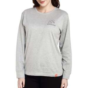 Evolove Women's Casual Full Sleeve Night <b>Suit</b> Grey Round Neck with Evolove Print Soft Knitted Fabric <b>Pajama</b> Set - Product Image 4