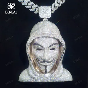 Bereal colgante personalizado Vvs Iced Out Moissanite 3D V para Vendetta colgante de dibujos animados Hip Hop Pass Diamond Tester colgante de plata hombres