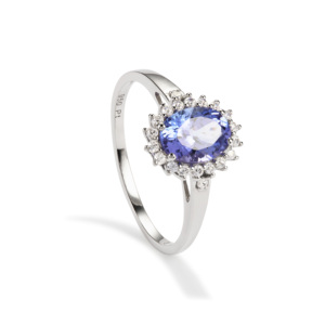 Bague en platine 950 avec tanzanite et zircon blanc 1,22 carats, certifiée IGI, bijoux fins - Product Image 1