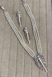 Elegant Silver Finish Bridal <b>Jewelry</b> <b>Set</b> with Designer Alloy Tikka Zircon <b>Pearl</b> for Wedding Engagement Festive Parties Gifting - Product Image 2