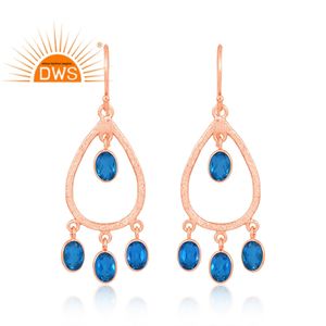 Best Selling 925 Sterling Silver 18K <b>Rose</b> Gold Plated Doublet Blue Topaz <b>Quartz</b> Gemstone <b>Earring</b> Demi Fine Jewelry For Women - Product Image 1
