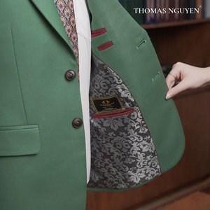 A Two-Piece Tailored Men's <b>Suit</b> in Mineral Green featuring a Jacket and Trousers from the Natural Color Collection, Vietnam. - Product Image 4