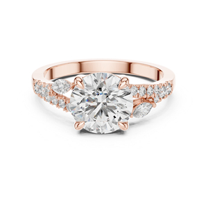 Bague en or jaune 14 carats avec diamants taille marquise et taille ronde pour femmes |    Vêtements de bureau |   Nouveau diamant cultivé - Product Image 2