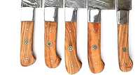 Juego de Cuchillos de Cocina de Acero de Damasco Hechos a Mano, 5 Piezas, con Mango de Madera, Incluye Bolsa de Cuero Gratis