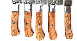 Juego de Cuchillos de Cocina de Acero de Damasco Hechos a Mano, 5 Piezas, con Mango de Madera, Incluye Bolsa de Cuero Gratis - Product Image 4
