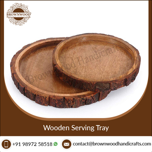 Offre Spéciale ensemble de plateaux de décoration au design personnalisé plateau de service en bois de haute qualité avec écorce de bois de manguier nourriture pour la maison 2 pièces ensemble de plateaux à café - Product Image 5