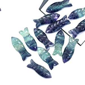 Cuentas de Piedras Preciosas Talladas en Forma de Pez de Fluorita Multicolor de 23X9 MM, Dijes de Cristal con Forma de Pez para Joyería - Product Image 5
