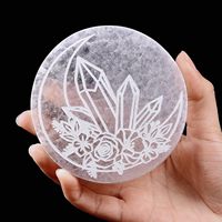 Plaque de charge en sélénite naturelle ronde, symbole de fleur et de cristal pour la guérison par le Reiki, vente en gros de plaques de charge en sélénite