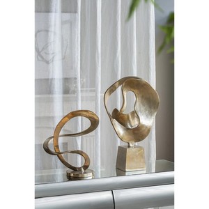 Sculpture moderne en aluminium abstrait poli Décoration intérieure en or antique Pièce d'art pour salon contemporain ou ornement de bureau - Product Image 5