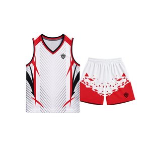 Ensemble de maillot de basket-ball pour hommes, débardeur sans manches, short respirant à séchage rapide, imprimé par sublimation en maille/polyester, col en V, été - Product Image 1