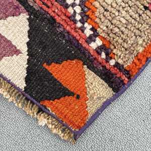 Vintage Herki <b>Runner</b> Rug 3x11.2 ft (92x340 cm), Turkish <b>Red</b> Ombr Wool Rug - Product Image 4