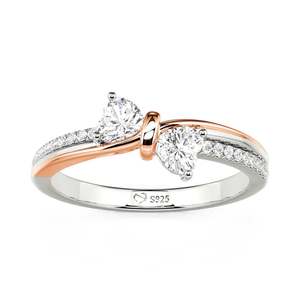Bague Jeulia pour femme, à double cœur, avec ruban bicolore et zircon, pour anniversaire - Product Image 3