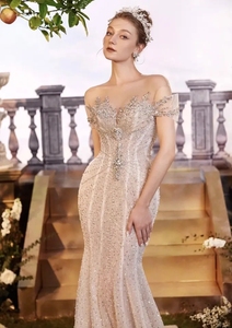 ชุดแต่งงานคอวี2023เซ็กซี่ชุดนางเงือกแบบสายลูกไม้หางยาว2 in 1ประดับด้วยลูกปัด TNBPno18ทำด้วยมือ - Product Image 6