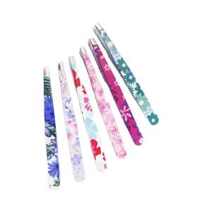 Pince à épiler personnalisée en acier inoxydable à pointe inclinée pour façonner les sourcils Ensemble de pinces à épiler à sourcils enduites de papier à imprimé floral - Product Image 2