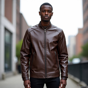 แจ็คเก็ตหนังแท้สำหรับผู้ชายเสื้อโค้ทหนังแกะวัวแขนยาวมีซิปเสื้อโค้ทผู้ชายระบายอากาศได้ดี - Product Image 3