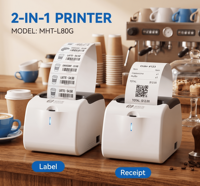 Impresora de Etiquetas Térmicas 2 en 1 de 80 mm MHT-L80G, Personalizada por el Fabricante, 203DPI, USB de Escritorio, Mejor Precio para Cafeterías y Restaurantes