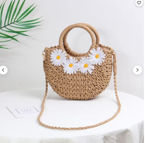 Bolso Colgante de Paja Tejida de Primera Calidad con Margaritas Blancas, Bolsos de Playa de Macramé, Directo del Proveedor Indio - Product Image 2