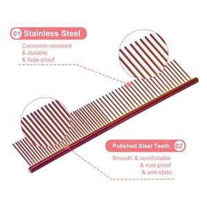Dog <b>Cat</b> Comb, Pet Combs Stainless Steel Teeth with Rounded Ends for Knots <b>Mats</b> Loose Hair Removal, 6.57.5IN (Purple Plated, - Product Image 3
