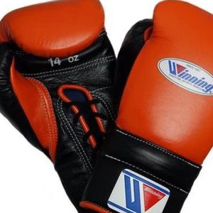 ถุงมือชกมวยแบบผูกเชือก Winning สีส้มดำ หนังแท้คุณภาพพรีเมียม สำหรับฝึกซ้อมและแข่งขัน ขนาด 8oz 10oz 12oz 14oz 16oz - Product Image 2