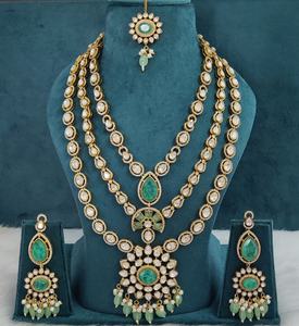 Moissanite Polki Brass and Doublet Stone <b>Necklace</b> <b>Set</b> With Maang Tikka Long Rani Haar <b>Bridal</b> <b>Set</b> Ideal For Weddings, Party Wear - Product Image 4