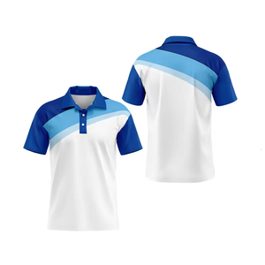Camisas Polo para Hombre Hechas en Fábrica, Venta al por Mayor, Impresión por Sublimación Personalizada, Color Azul Cielo y Blanco, Diseño Completo - Product Image 1