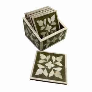 Trendy Bone Inlay <b>Coasters</b> <b>Pink</b> With Square Leaf Design Mat Pads for Home Office Table Decoration New Model - Product Image 4