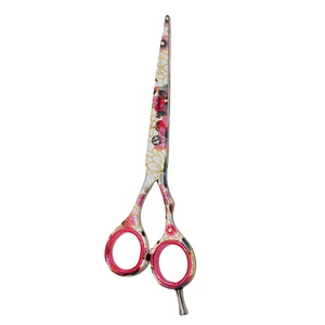 Ciseaux de coupe de cheveux enduits de papier de fleur 6.0 "ciseaux de coiffure de barbier avec des lames droites pointues professionnelles - Product Image 1