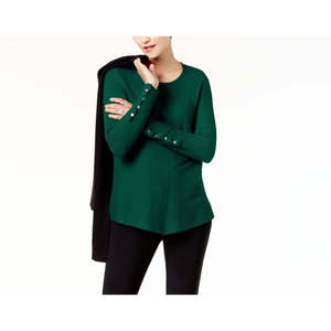 Cardigan Alfani da Donna Verde Scuro XS, Maglione Traspirante a Costine con Dettagli a Bottoni e Logo alla Moda per Autunno e Inverno - Product Image 3