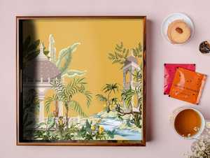 Plateau décoratif rectangulaire pour petit-déjeuner Plateau de service en bois pur émaillé imprimé Modèle en résine pour hôtel et restaurant - Product Image 3