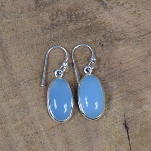 Blue Chalcedony Sterling Silver <b>Hook</b> <b>Earrings</b> August Birthstone Handmade Jewelry For Women Gift - Product Image 5