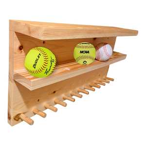 YEEYAYA - Estante de Almacenamiento de Béisbol/Sóftbol de Pared Hecho a Mano de 24 Pulgadas, 3 Niveles con 11 Soportes para Bates y 12 para Pelotas, para Exhibición de Trofeos - Product Image 5