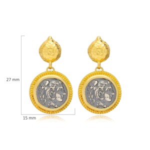 Vintage Medallion Design Turkish Handmade 22K Gold Plated 925 <b>Sterling</b> <b>Silver</b> <b>Stud</b> Earrings-Trendy Wedding & Party Gift - Product Image 4