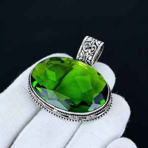 Pendentif en pierre précieuse péridot vert, argent sterling 925 massif, pendentif fait à la main, cadeau pour femme, pendentif statement, cadeau d'anniversaire - Product Image 6