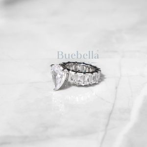 Bague de fiançailles en argent S925 et or massif 18 carats VVS Moissanite poire et émeraude coupe latérale pour alliance en diamant pour femme - Product Image 2