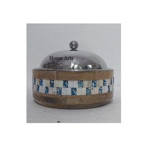 Casserole en bois et vadrouille marmite événement de mariage et occasion spéciale buffet de nourriture marmite avec couvercle en acier inoxydable - Product Image 1