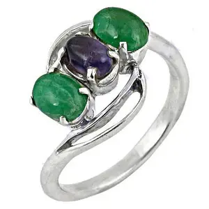 Bague en argent 925 avec pierres précieuses pour femmes, ornée d'émeraude et de saphir - Product Image 2