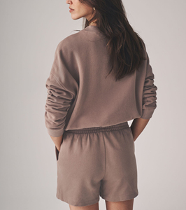 Conjunto de 2 piezas de material de algodón 100% de calidad superior para mujer, ligero, transpirable, de secado rápido, con logotipo personalizado, ropa de calle, patrón sólido - Product Image 4