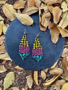 Boho <b>Turquoise</b> Design <b>Bead</b> Earrings with Cascading Fringe Unique Jewelry Gift for Women - Product Image 2