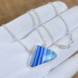 Collier en argent sterling 925 avec agate bleue du Botswana, fait à la main, bijoux en pierres précieuses naturelles, cadeaux élégants pour femmes - Product Image 4